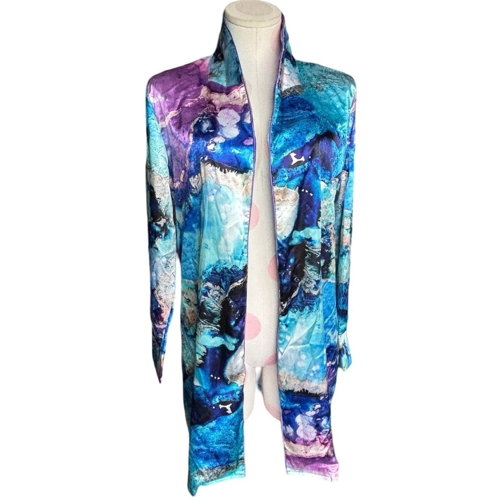 NWT Wearable Art -Silky Satin Jacket  - Blue and purple marble - S
